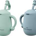 Cuddle Campus Pack of 2 Silicone Baby Training Cup, Shatterproof Toddler Sippy Cups with Straw, Open Cup for Baby, 6+ Months 5 Oz (Boothbay Gray+Sage)