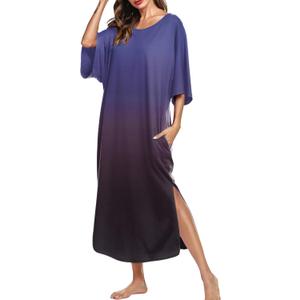 Ekouaer Women's Nightgown Short Sleeve Sleepshirt Long Loungewear Casual Maxi Lounge Dress House Dresses with Pockets (Medium)
