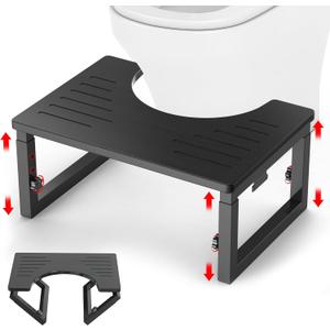 Bamboo Toilet Stool Squat Black, 7 in, 8 in & 9 in Adjustable Heights Pooping Stool for Bathroom Adults, Sturdy Potty Stool with Non-Slip Layer, Improve Squatting Posture, 500 lbs Capacity