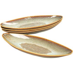 Serving Platter Olives Plate Large Tray Set of 4, For Entertaining Porcelain Trays, Salad, Appetizer, Pasta,Microwave, ovens dishwashers Safe,Brown reactive glaze 15.4 Inch