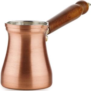 DEMMEX Turkish Coffee Pot  1mm Thick Brushed Copper Cezve, Ibrik, Briki, Stovetop Greek Arabic Coffee Server, 100% Handmade, 8 fl oz, Serves 3 (8 fl Oz/2-3 ppl)