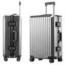 KANGSHILU Mvst Luggage Premium All Aluminum Magnesium Carry On 20'' Lightweight Metal,Suitcase with Spinner Wheels Built-in Toiletry Set, Luggage Protector（silvery） (Grey, 24inch)