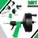 50 Ft Drain Snake, Fast Unclog Snake, Manual & Electric Plumbing Snaker for Shower Sink, Toilet and Kitchen, Drain Auger 50 ft Comes with Gloves and Bag, 1/4 Inch, Green