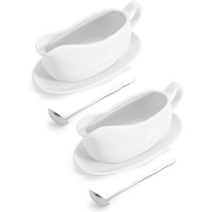 LoeJan 17oz 2 Pack Gravy Boat with Sauce and Spoon, Ceramic Sauce Serving Dish, Easy-Pour Big Dripless Lip Spout Serveware Set For Salad Cream Milk Broth Black Pumpkin Thanksgiving