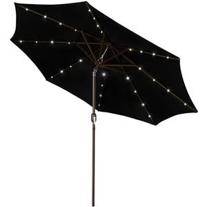Blissun 9 ft Solar Umbrella, 32 LED Lighted Patio Umbrella, Table Market Umbrella, Outdoor Umbrella for Garden, Deck, Backyard, Pool and Beach (Black)