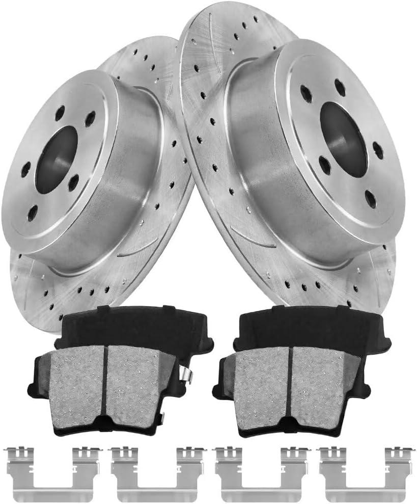 Brake Pads And Rotors Kit Compatible With 2006-2022 Dodge Charger, 2009-2022 Challenger, Rear Automotive Replacement Brake Kits 53021 D1057A-8495 Drilled And Slotted Rotors 320mm(12.6in)