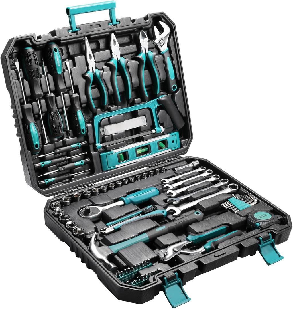 TLGREEN 79 Pieces Tool Set, Car Tool Kit, Basic Tool Kit with Tool Box, Ratchet Handle, Bits Driver Handle, Adjustable Wrench, Home Tool Kit for Car, Motorcycle, Bicycle, Dorm, Home