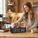 Coffee Bar Organizer Caddy, Black Wood, 3 Compartments, 11.8x7.8x3.1 Inches, Kitchen Counter Storage