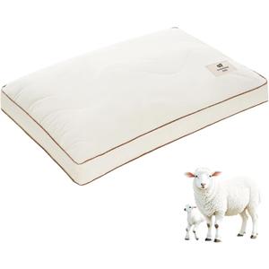 YOUR MOON Organic Wool Pillow Standard Size, Medium Support Bed Pillows for Sleeping, Premium Australian Wool Filling with 100% Cotton Cover, Down Alternative Pillows (Off White)