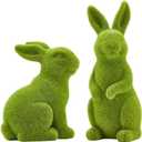 2 x Easter Rabbit Decoration Horticulture Green Flocking Moss Sculpture Decoration Desktop Living Room Garden Easter Gift (Small 2PCS Standing+Sitting)