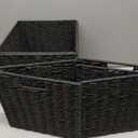 Set of 2 Hand-Woven Paper Rope Wicker Baskets, Storage Basket, Foldable Cube Storage Bins, Black Storage Cubes, Square Baskets for Organizing Shelves Decor, 12x12x12in