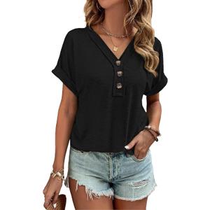 MixShe Women Summer Tops 2024 Spring Fashion Button Down Shirts Short Sleeve Tshirts Dressy Casual T Shirts V Neck Clothes Trendy Ladies Outfits Blouses (Black, XX-Large) MixShe Women Summer Tops 2024 Spring Fashion Button Down Shirts Short Sleeve Tshirts Dressy Casual T Shirts V Neck Clothes Trendy Ladies Outfits Blouses (Black, XX-Large)
