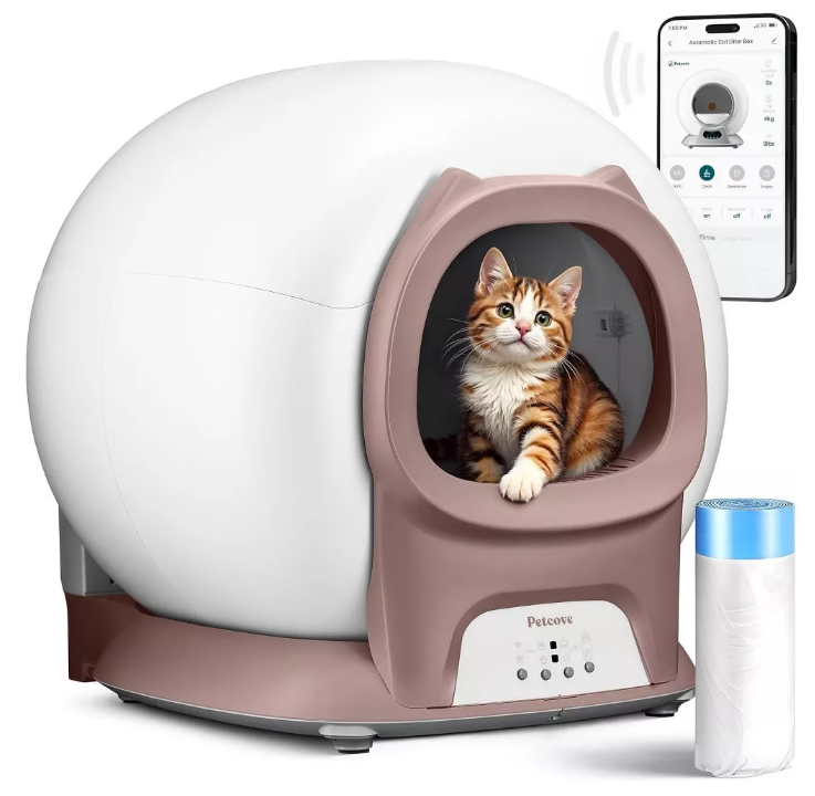 Self Cleaning Litter Box for Multiple Cats | Automatic Cat Litter Box with Auto Safety Sensors | Covered Odor Control with App Control WiFi Pink