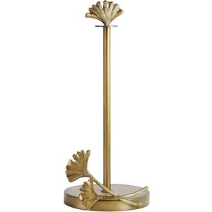 Vintage Gold Paper Towel Holder Countertop for Easy Tear Rustic Ginkgo Design Decorative Standing Kitchen Roll Dispenser for Bathroom, Bars & Dining Tables