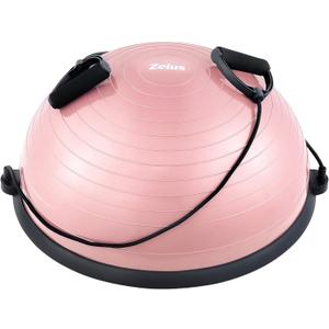 ZELUS Balance Ball Trainer with Resistance Bands and Foot Pump, Inflatable Yoga Ball for Home Gym Workouts, 23 Inch Exercise Half Ball for Balance Training Core Strength Fitness More, 330lb Cap (Pastel pink)