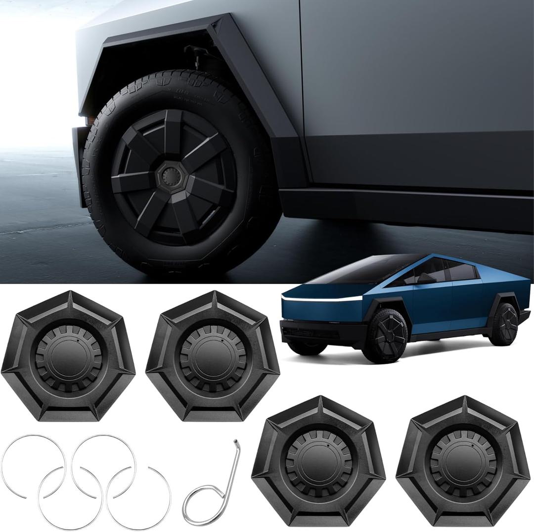 Wheel Center Caps for Tesla Cybertruck Accessories - Full Coverage Lug Nut Covers for Rims Exterior Protection with Removal Clip Installation, Set of 4