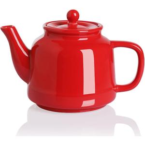 Sweejar 35 oz Porcelain Tea Pot, Teapot with Removable 18/8 Stainless Steel Infuser, Microwave & Dishwasher Safe Tea Maker, Tea Infuser Pots for Blooming loose Leaf Tea,Women Chrismas Women Gift (Red)