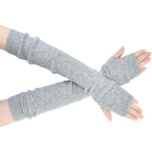 Winter Fingerless Long Gloves for Women Cashmere Blended Knitted Arm Warmers Super Soft Black Arm Sleeves