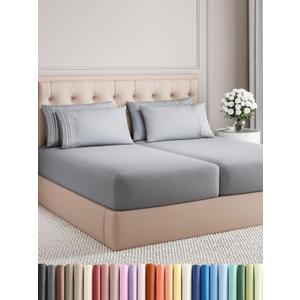 Split King 7 Piece Sheet Set - Comfy, Breathable & Cooling - Hotel Luxury Bedding for Women, Men, Kids & Teens - 1 Flat & 2 Fitted Sheets & 4 Pillowcases with Deep Pockets - Wrinkle Free - Steel Blue