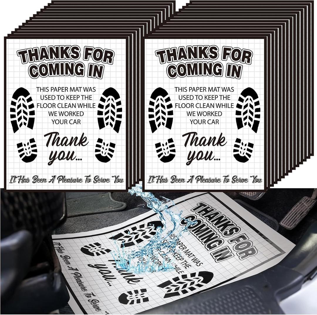 Drydiet 500 Pcs Waterproof Car Floor Mats Covers PE Plastic Protector Automotive Floor Mats Disposable Auto Vehicles Pads Car Vehicle Mat Bulk Printed with Footprint Words(15.75 x 20 Inch,White)