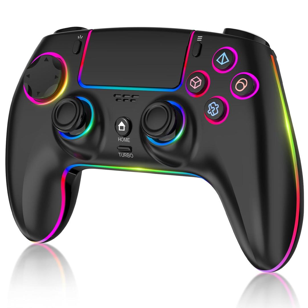 MYSTILUCK Wireless Controller For PS-5/Pro/PC/MAC/iOS/Android/Steam Deck, Gamepad with 7 Color RGB Lighting/Hall Effect Joystick/Dual Vibration/Turbo/Programmable/Headset Jack/Touchpad/1500 mAh Battery