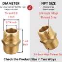 3/4 Inch NPT Brass Nipple Male Pipe Fitting Adapter, Hex Nipple, (3/4 inch x 3/4 inch NPT Male, 2 Piece), Straight Connector Pipe Fitting, Thread 1" OD to 1" OD