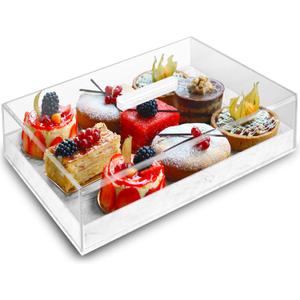 Large Acrylic Rectangular Cake Tray - Multifunctional Rectangle Cake Stand with Cover Lid - Pastry Serving Dessert Holder Tray for Party Home Kitchen Gift2 (White)