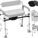 Adjustable Medical Bedside Toilet Chair, with Padded Backrest, Height Adjustable, Foldable Armrests, Gray