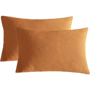 2 Pack Linen Pillow Shams, Ultral Soft and Breathable Pillow Case Covers, Pumpkin, 20" X 30"