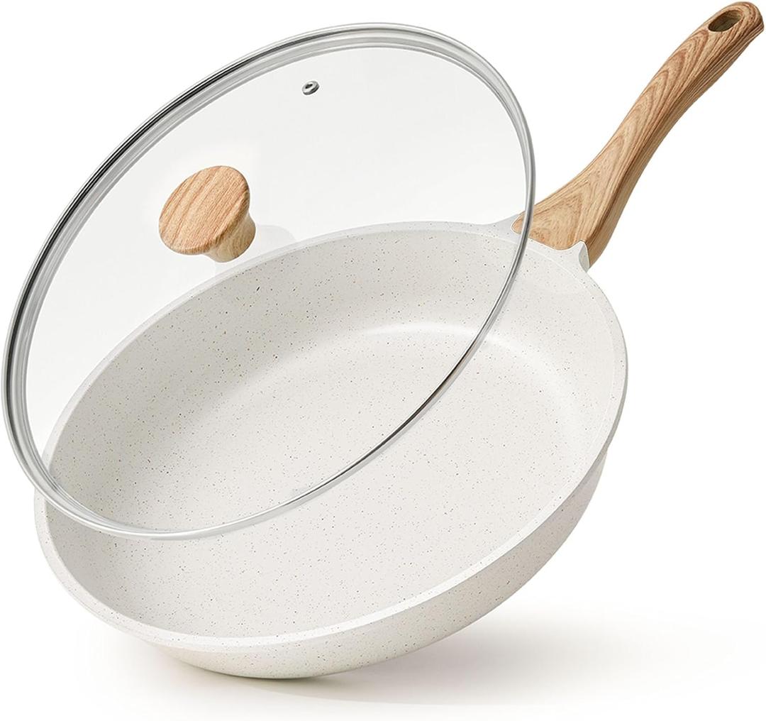 SENSARTE Nonstick Ceramic Frying Pan with Lid 8 Inch Omelet Pan Skillet, Free of Intentionally Added PFAS/PTFE Non-toxic Chef's Pan Induction Compatible Pan, Heat Resistant Handle