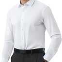 JCARSON Business Travel Mens Dress Shirt Slim Fit Wrinkle Free Non Iron Stretch Lightweight with Breathable Mesh Lined Collar (White, L)