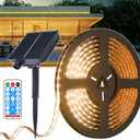 UT Solar LED Strip Lights Outdoor, 16.4ft 280 LEDs LED Strip IP67 Waterproof, Warm White LED Lights with Remote Solar Panel Control Box, 2835 SMD Rope Lights for Garden Trees Christmas Party Decor