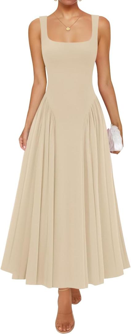 ZESICA Womens 2025 Summer Sleeveless Square Neck Sundress Casual Long Flowy A Line Beach Vacation Maxi Dresses (Medium) ZESICA Womens 2025 Summer Sleeveless Square Neck Sundress Casual Long Flowy A Line Beach Vacation Maxi Dresses (Medium)