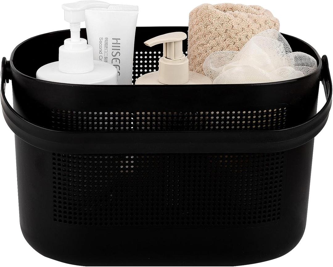 UUJOLY Plastic Storage Baskets with Handles, Shower Caddy Shelf Organizers Basket for Bathroom, Kitchen, Dorm Room, Black