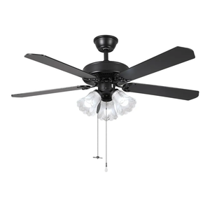52 Inch Indoor Ceiling Fan with Pull-Chain and LED Light Bulbs Base, Traditional 3-Speeds Reversible Blades Ceiling Fan (Black)