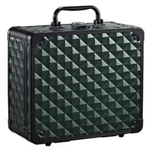 Makeup Box with Magnetic Lighted Up Mirror Makeup Organizer Box Travel Cosmetic Case Portable Vanity with 3 Colors LED MirrorMake up Suitcase with Lockable Keys Dividers Brush Holder Dark Green