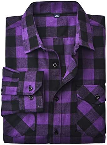 ERZTIAY Men's Flannel Shirts Long Sleeve Button Down Regular Fit Plaid Casual Shirts, Double Pocket Purple-Black Buffalo Checker, S