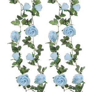 Felice Arts 2 Pack Light Blue Artificial Floral Garland Each 6.5FT Fake Rose Vine Hanging Spring Garland for Wedding Flowers Table Arrangement Room Teepee Mirror Decor