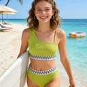 Weixinbuy Girls Swimsuit Two Piece Bathing Suit for Teens 12-14 Color Block Bikini Set Adjustable Straps Swimsuits Girls' Swimwear Size 12
