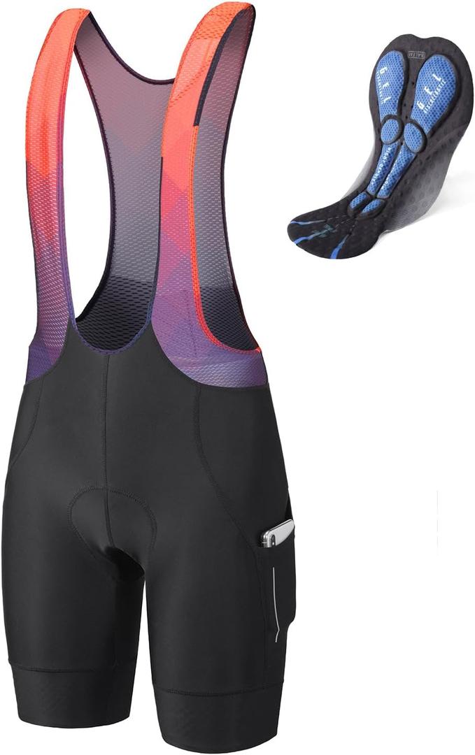 baleaf Men's Cycling Bib Shorts 4D Padded, Road Bike Cycling Bibs Biking Bicycle Shorts Gel Pockets UPF50+ (B-black/Orange)
