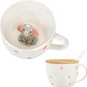 White Elephant Gifts for Women Cute Elephant Mug with 3D elephant Inside Kawaii Ceramic Coffee Mug Tea Cup with Lid Spoon Friendship Birthday Christmas Gifts for Women Men Sisters Friend Coworkers