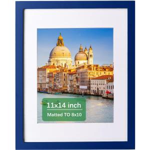 wyooxoo 11x14 Picture Frame Dark blue Solid Wood Photo Frames Display Pictures 8x10 with Mat or 11x14 Without Mat Colorful Frame For Tabletop Display or Wall