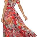 VintageClothing Women Floral Maxi Dresses Boho Button Up Summer Dress (Red, L)