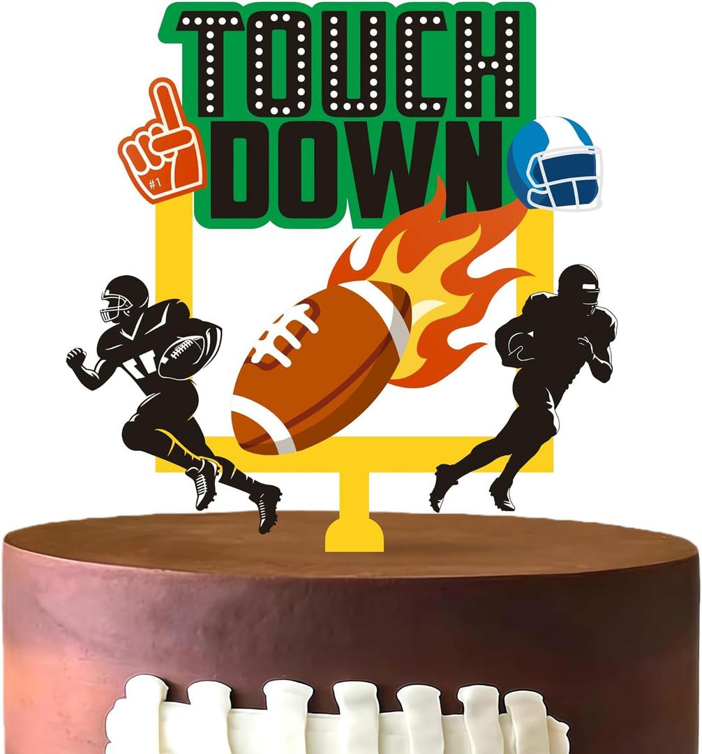 3 x Football Acrylic Birthday Cake Topper Cheer to Rugby Touchdown Cake Decorations for Football Tailgates Sport Themed Game Day Party Supplies