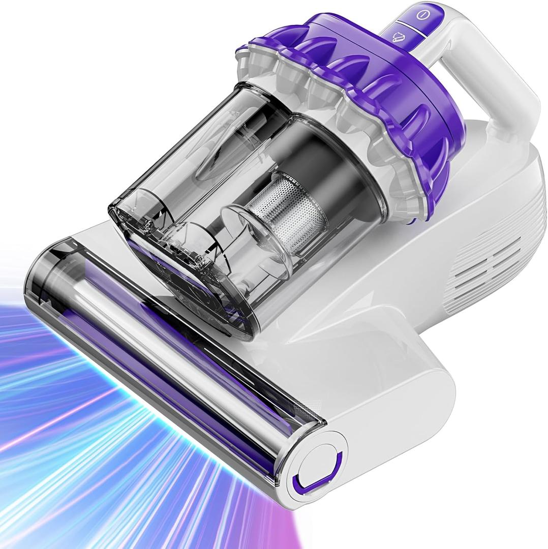 Mattress Vacuum Cleaner, 16Kpa Bed Vacuum Cleaner with 253.7nm UV-C Light, 145F Heat, HEPA Filter & Ultrasonic, Versatile Handheld Vacuums for Bed, Sofa, Couch, Crib(Corded, 600W) (White)