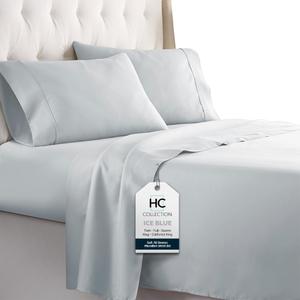 HC COLLECTION Bed Sheets Set King with 2 Pillowcases, Hotel Luxury Platinum 1800 Series Brushed Microfiber Sheet w/Deep Pocket, Ultra Soft Lightweight 4 Pcs Linen Bedding for Hot Sleepers, Ice Blue