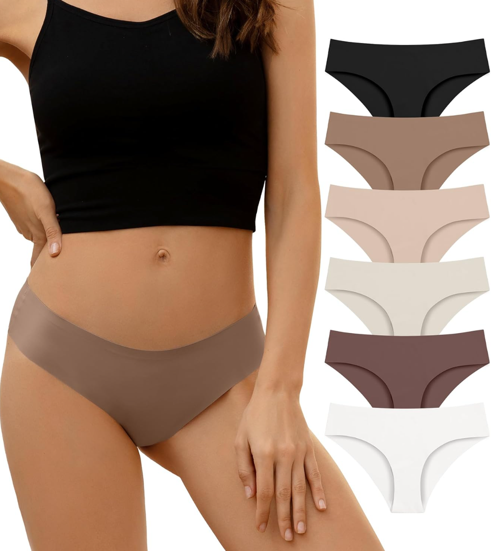 Sharicca Seamless Underwear for Women No Show Bikini Panties Comfortable Stretch Invisible Ladies Hipster Briefs, Size  S