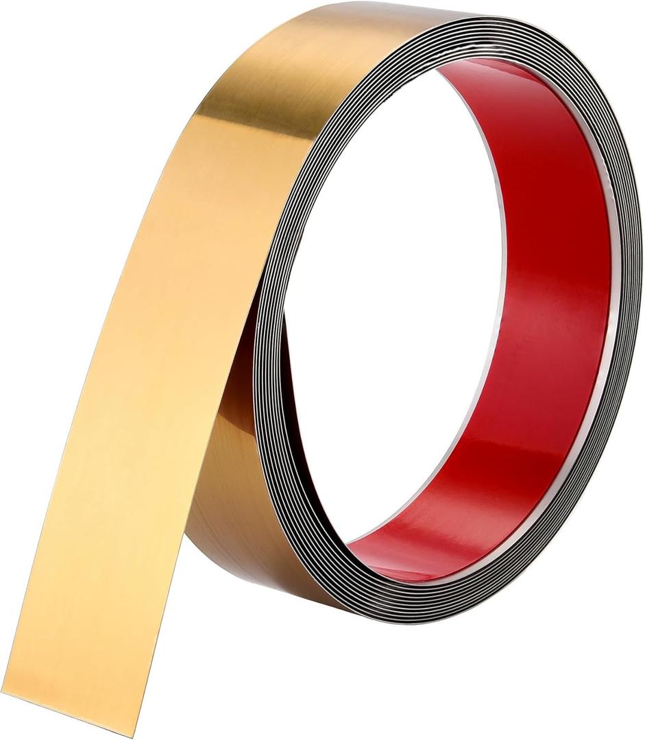 Brushed Metal Trim, Peel and Stick Wall Trim Molding, Stainless Steel Self-Adhesive Wall Trim for Mirror Frame, Fireplace and Microwave Gap Filler (Gold, 16.4ft x 1.6in)