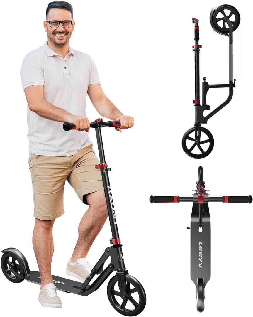 Adult Scooter - Folding, Adjustable Height, Big Wheels, Lightweight All-Aluminum Frame | Suitable for Teens 12+ | 265lbs Weight Limit (230black)