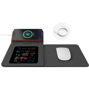 Foldable Wireless Charging Mouse Pad with Writing Tablet,15W Qi Magnetic Fast Charging Travel Mouse Pad,Multi-Functional PU Leather Mat Charging Pad for iPhone Samsung iWatch,Office Home Accessories
